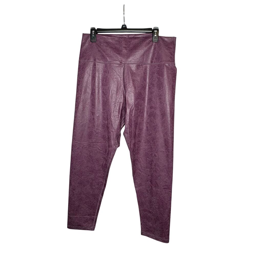 Aerie Offline High Waisted Plum Purple Crackle Faux Leather Leggings XXL New
